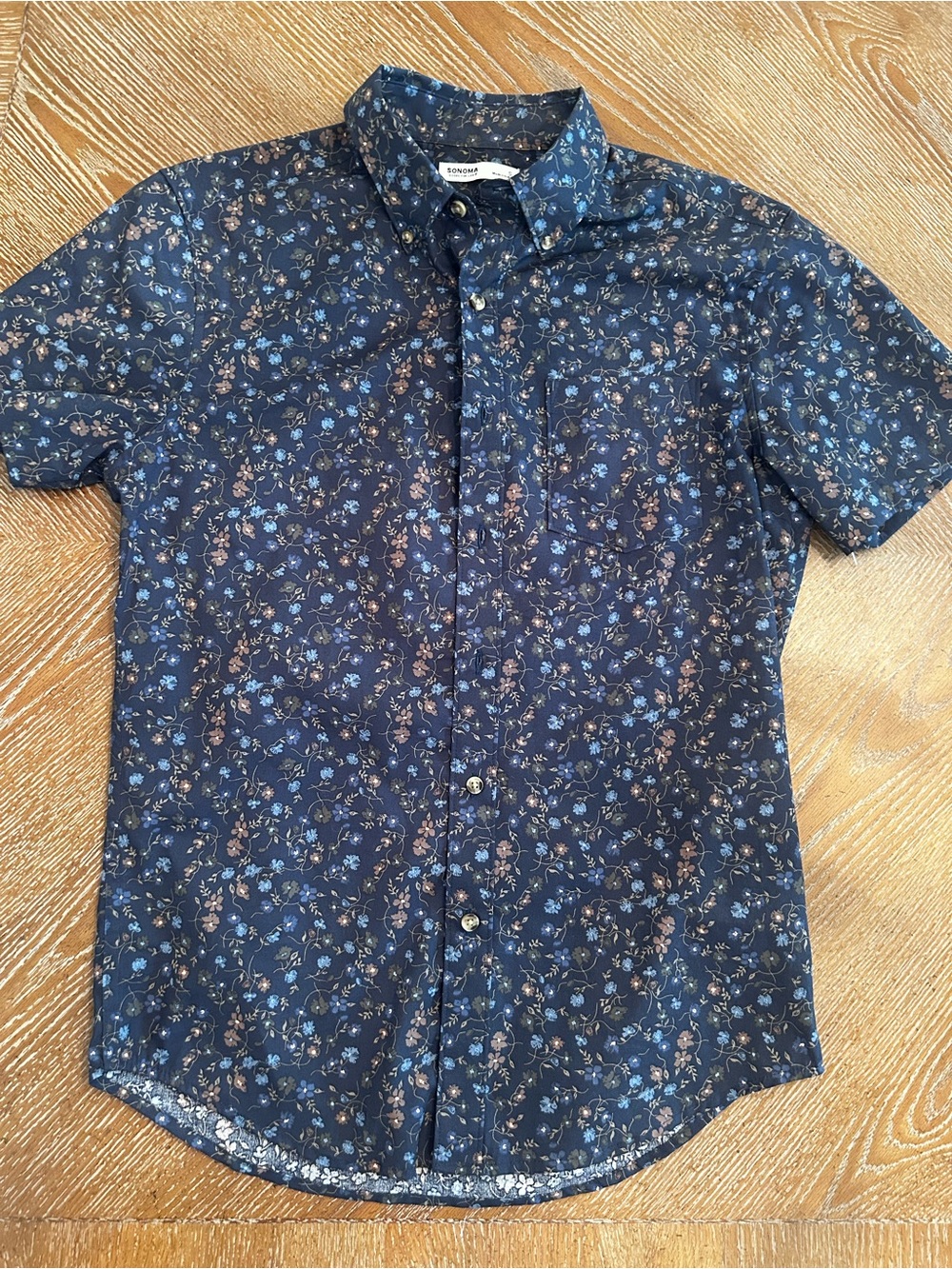 Short-Sleeve Navy Floral Button-Up Shirt by Bon